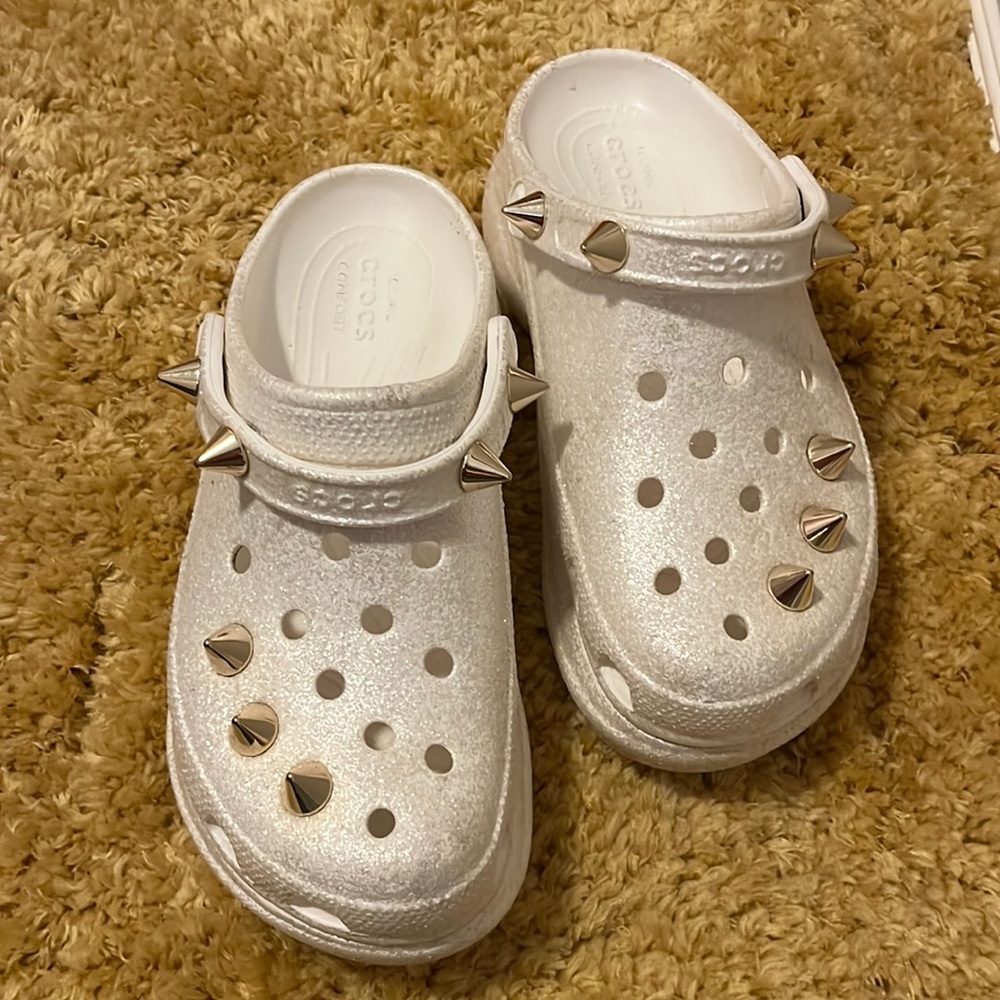 BAE platform glitter studded Crocs